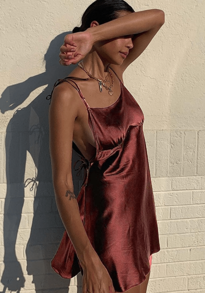 Brown Satin Dress