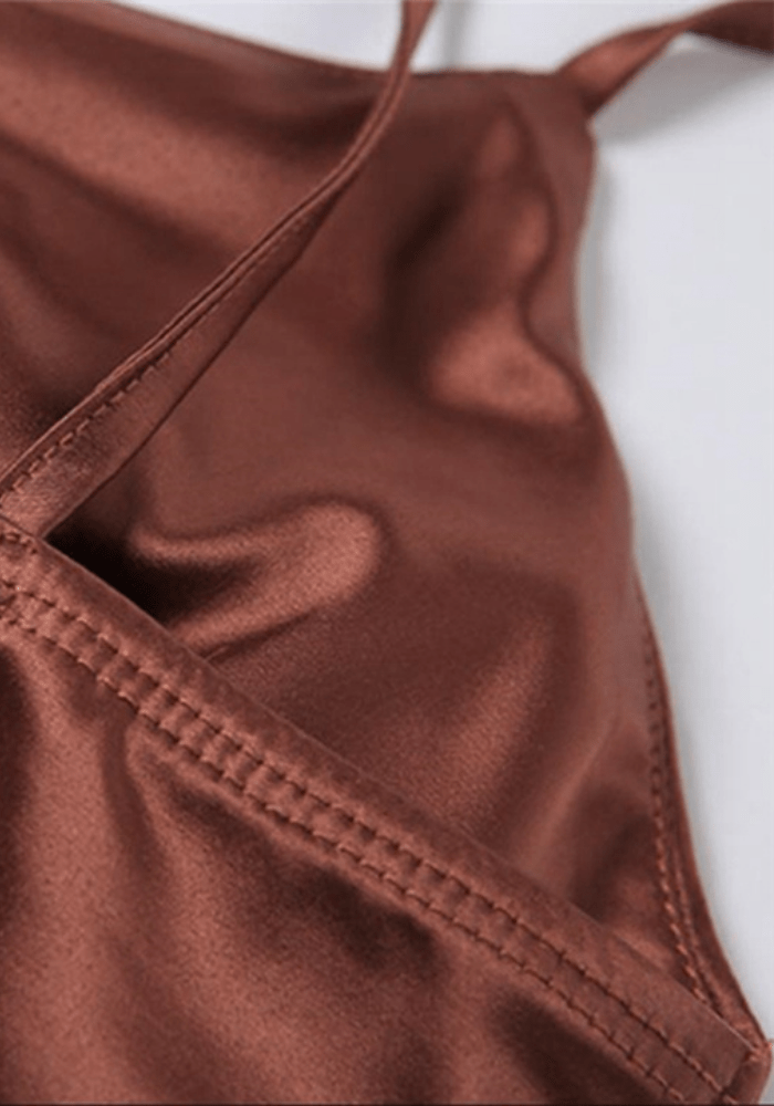 Brown Satin Mini Dress