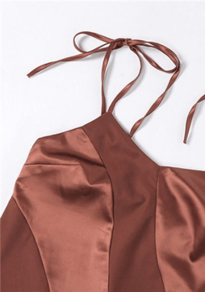 Brown Satin Mini Dress