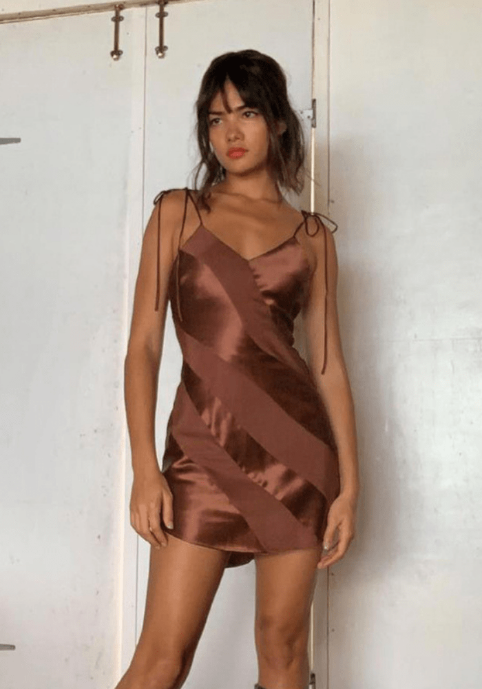 Brown Satin Mini Dress