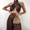 Brown Satin Pants Set