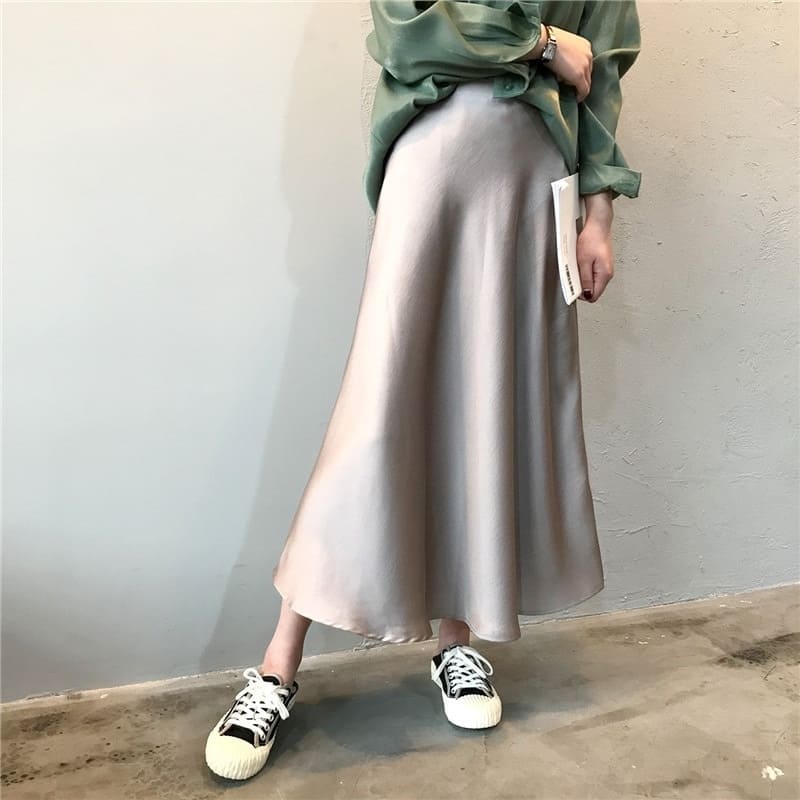 Champagne Midi Satin Skirt