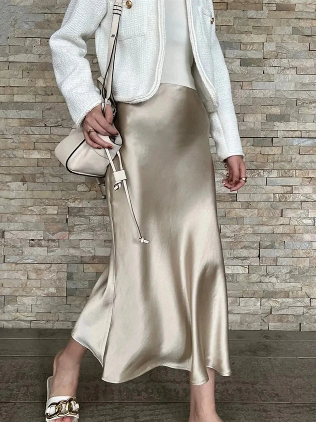 Champagne Satin Maxi Skirt