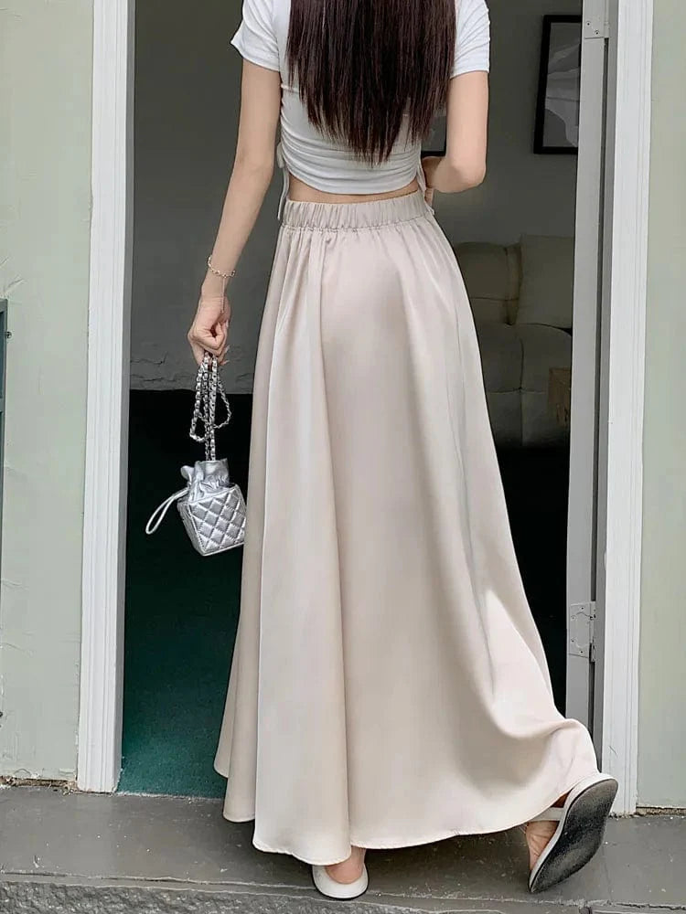 Cream Satin Maxi Skirt