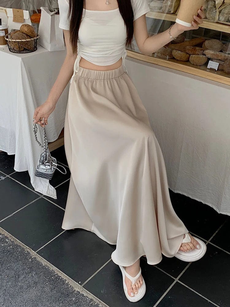 Cream Satin Maxi Skirt