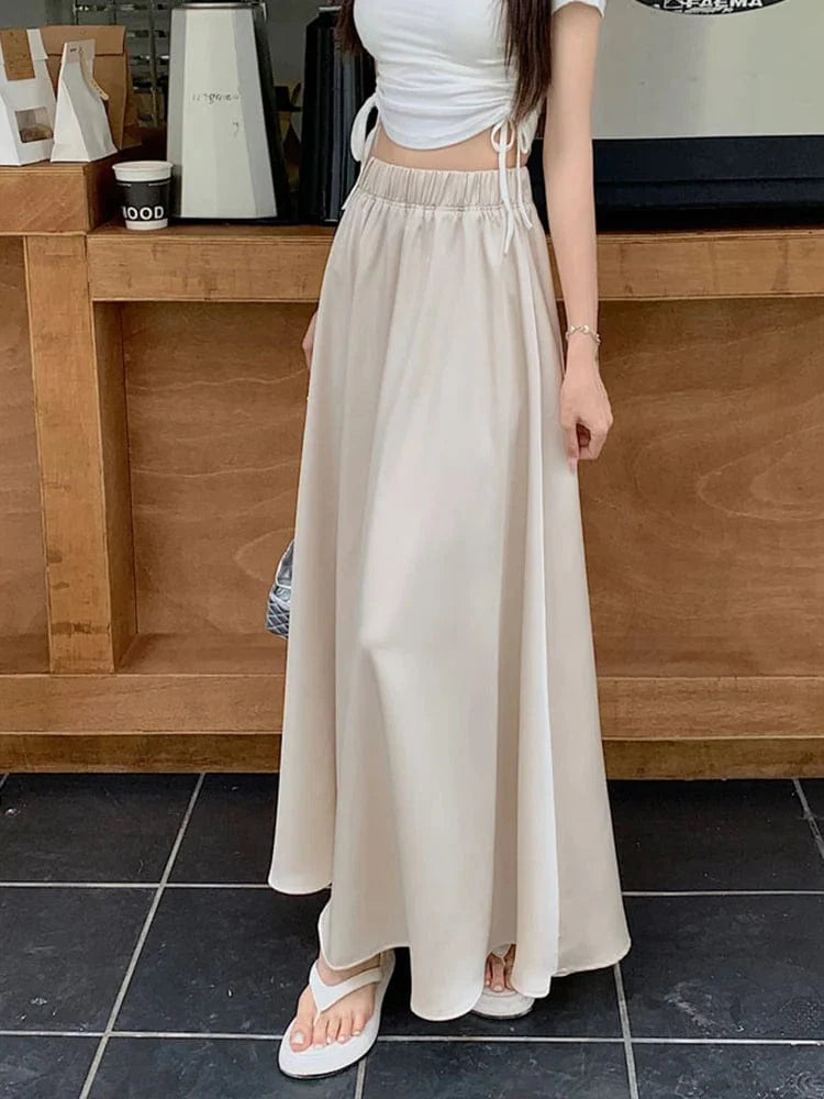 Cream Satin Maxi Skirt