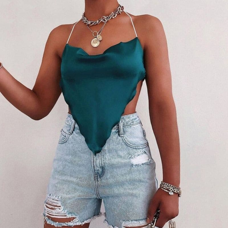 Dark Blue Satin Crop Top