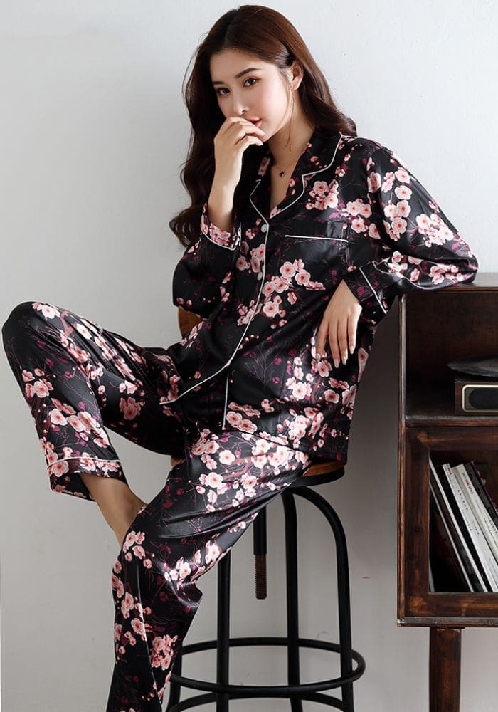 Floral Print Satin Pajama Set