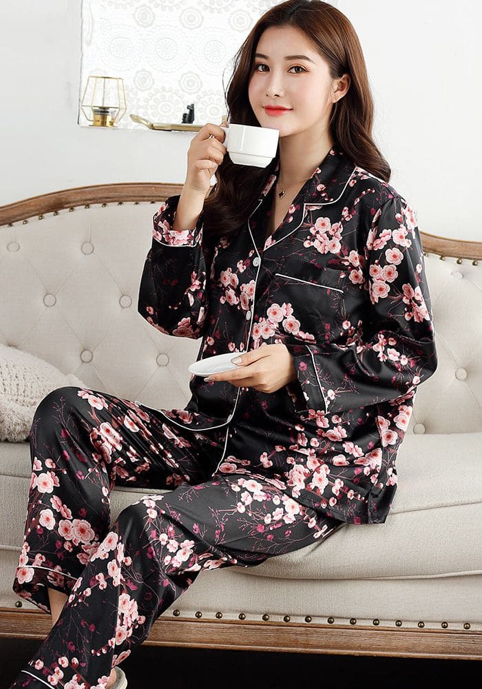Floral Print Satin Pajama Set