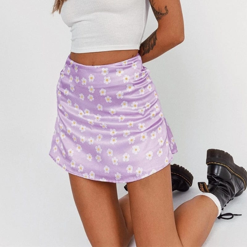 Floral Satin Mini Skirt
