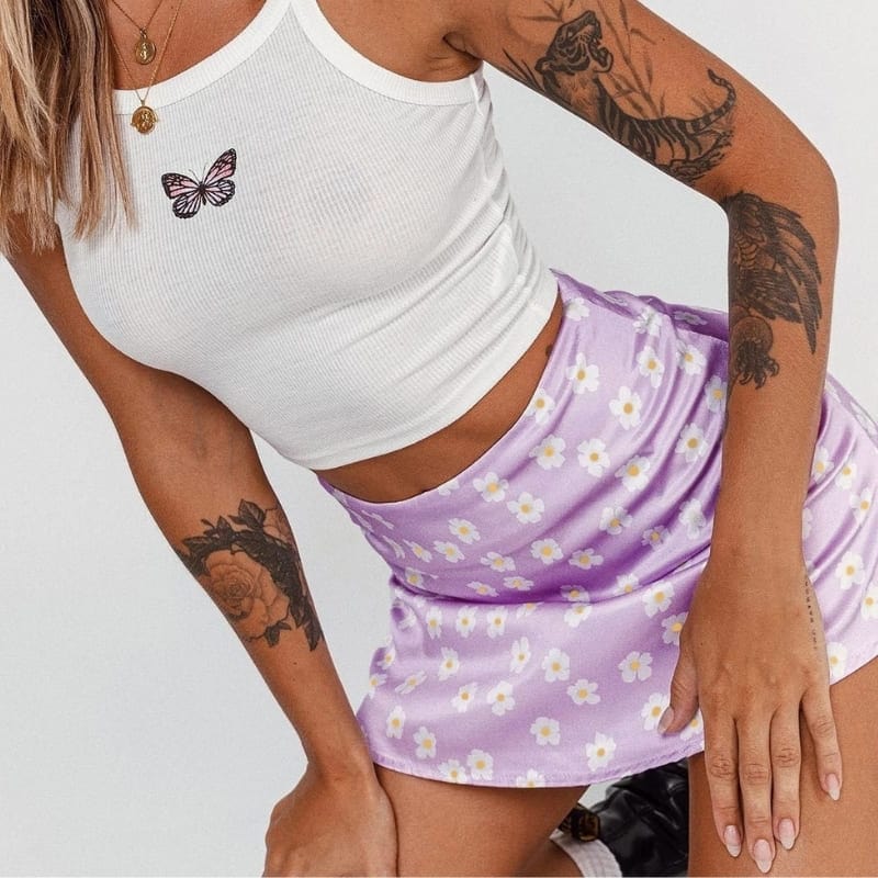 Floral Satin Mini Skirt