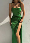 Green Satin Maxi Dress