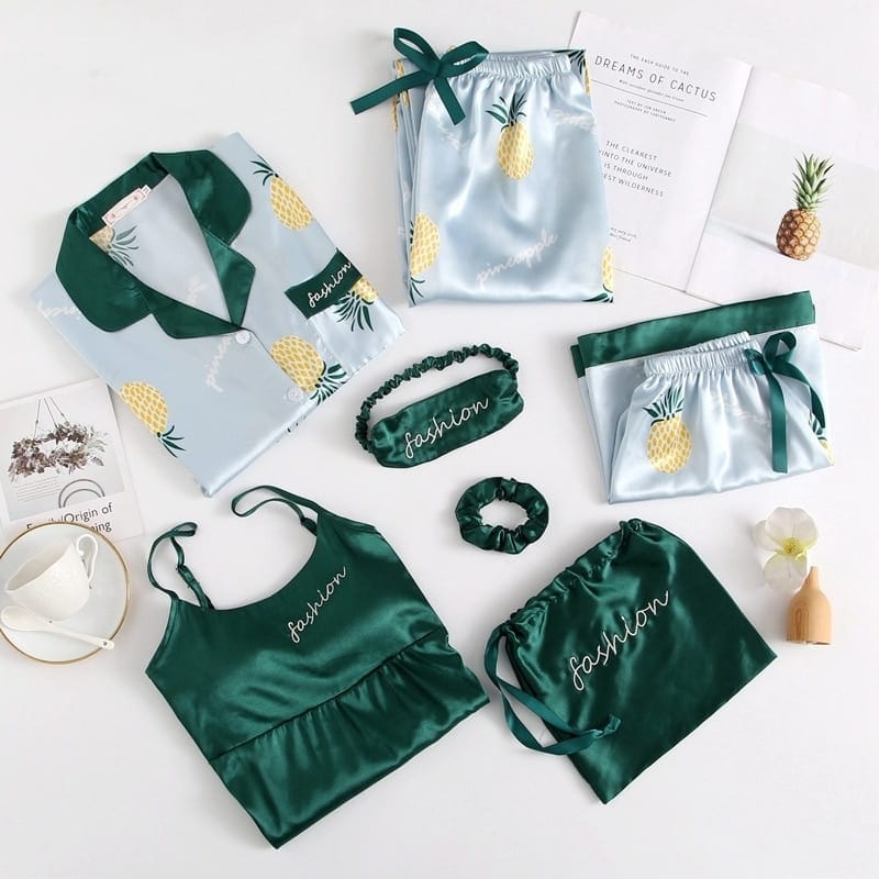 Green Satin Pajama Set Women