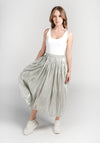 Green Satin Pleated Maxi Skirt