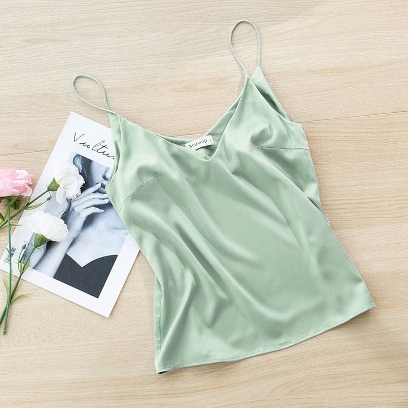 Green Satin Top Womens