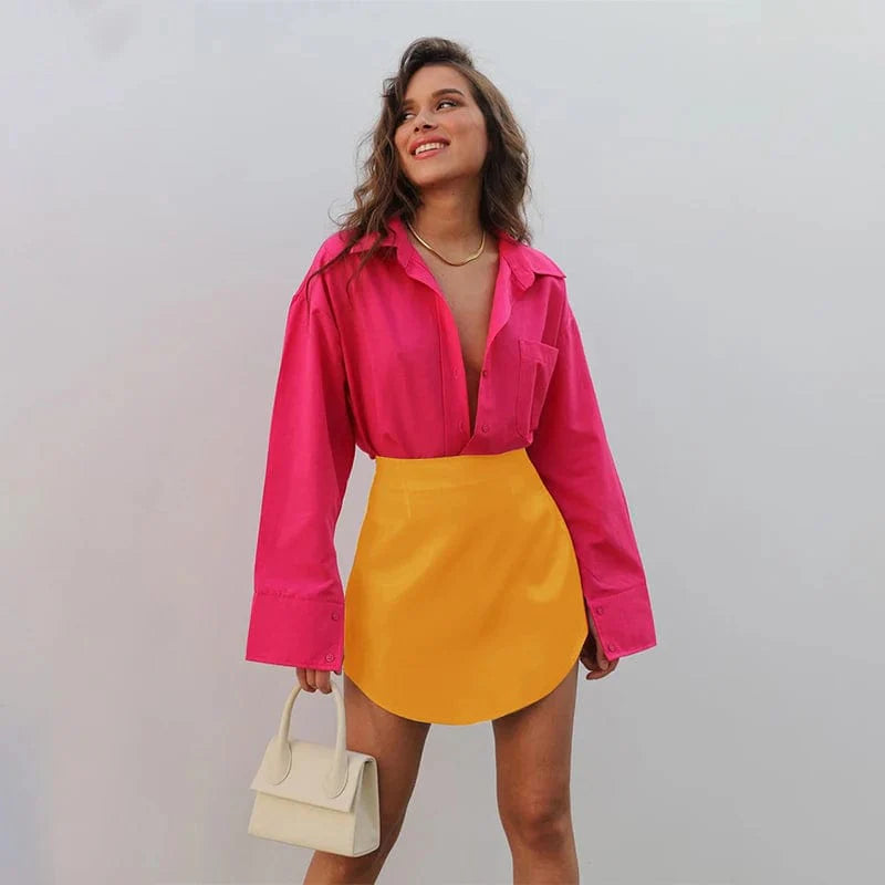 High Waisted Satin a Line Mini Skirt