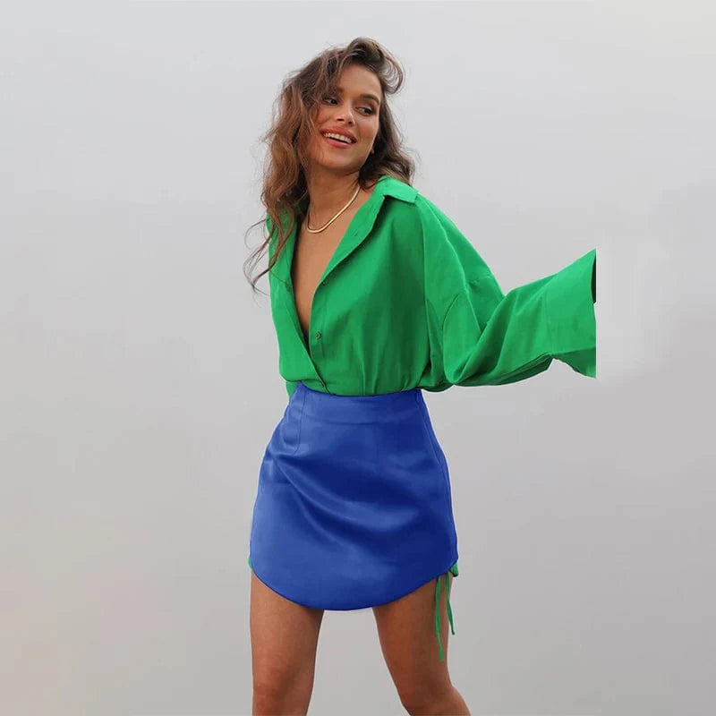 High Waisted Satin a Line Mini Skirt