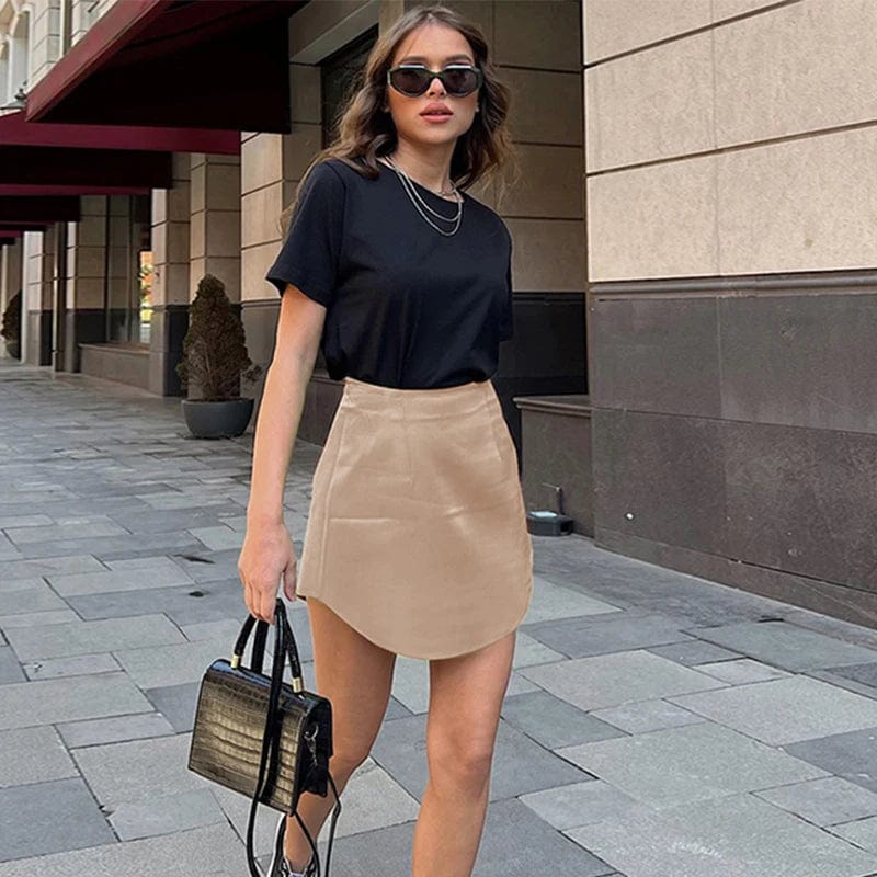 High Waisted Satin a Line Mini Skirt