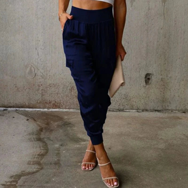 High Waisted Satin Cargo Pants