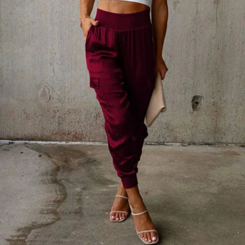 High Waisted Satin Cargo Pants