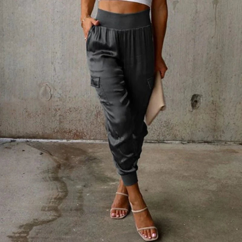 High Waisted Satin Cargo Pants