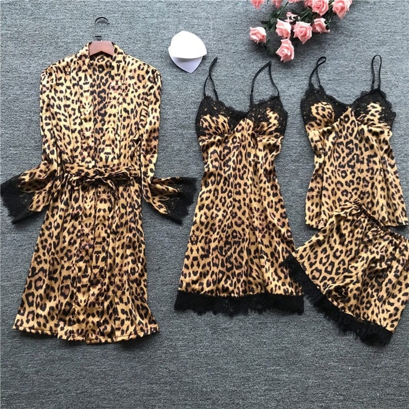 Leopard Print Satin Pajama Set
