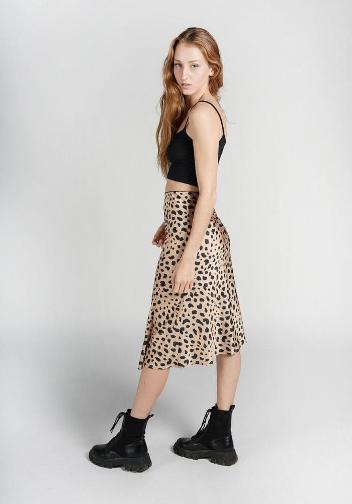 Leopard Satin Midi Skirt