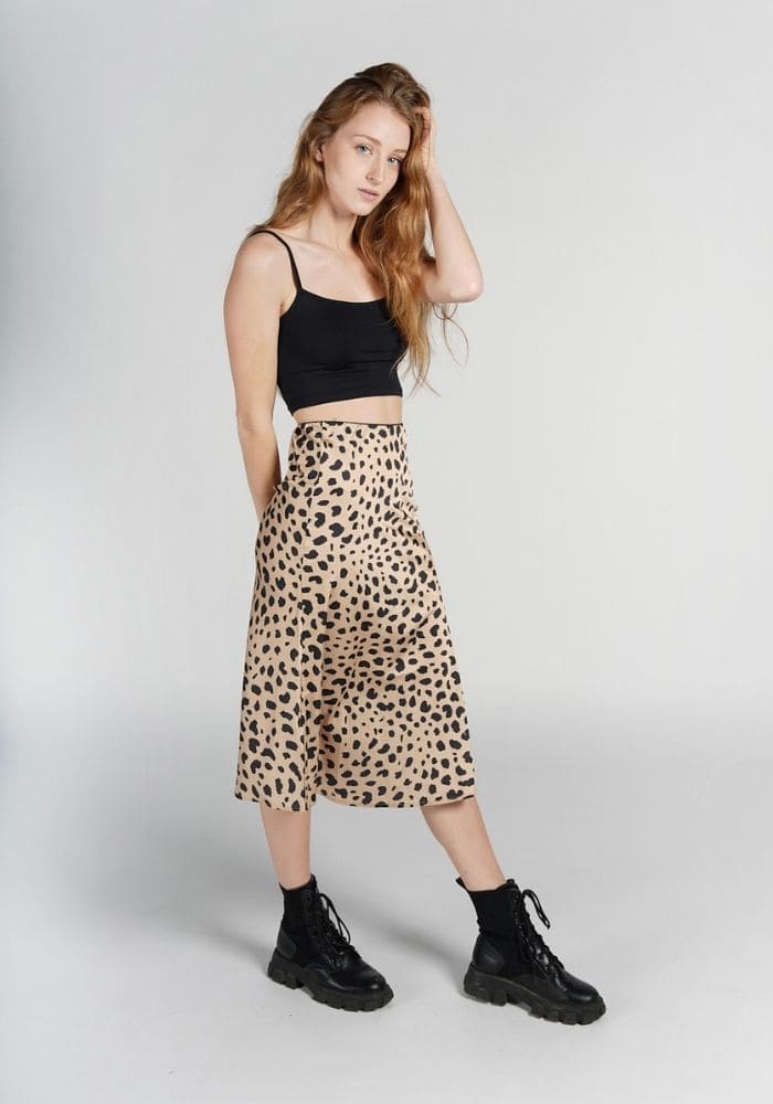 Leopard Satin Midi Skirt