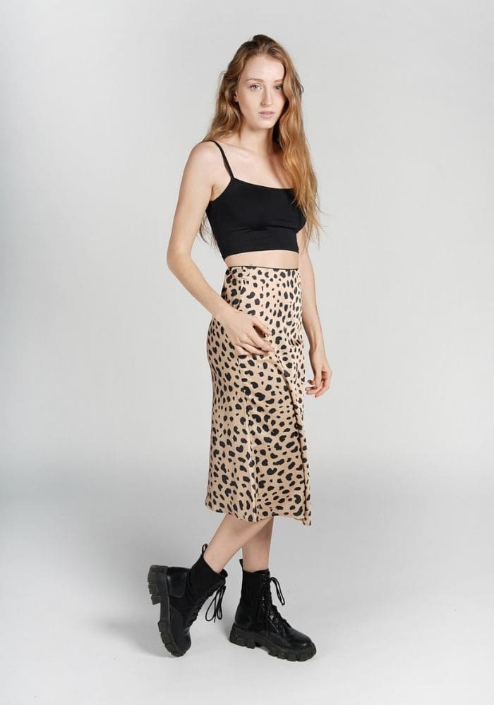 Leopard Satin Midi Skirt