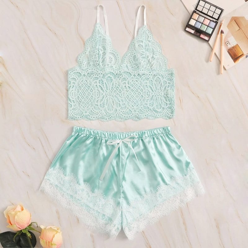 Light Blue Satin Pajama Set