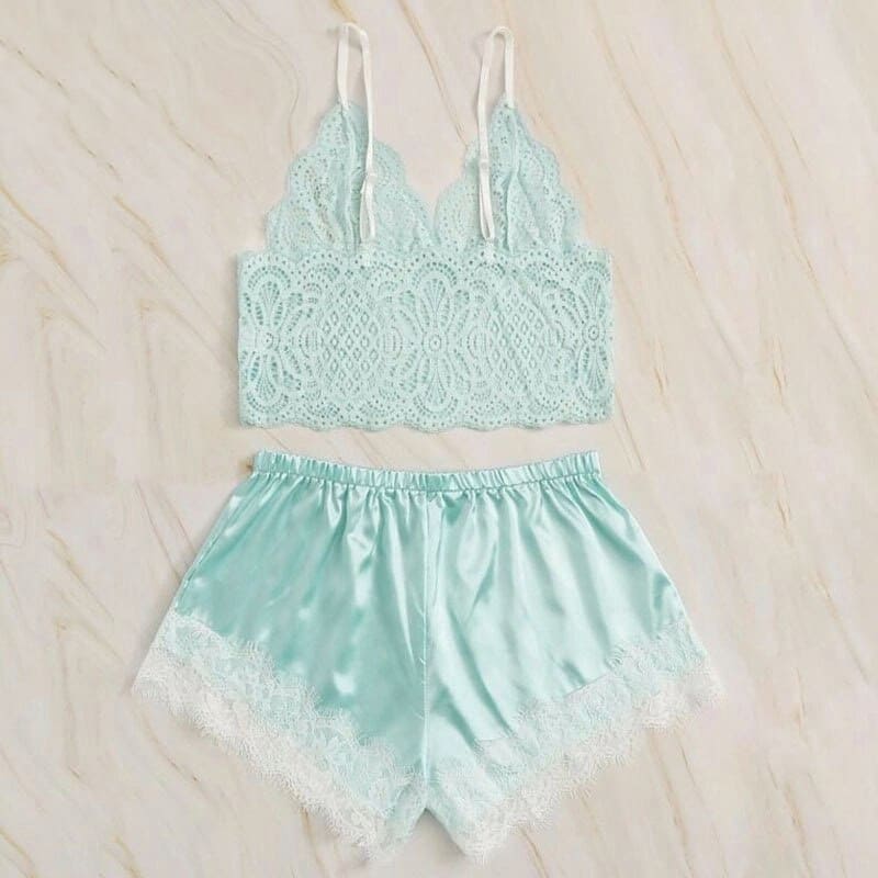 Light Blue Satin Pajama Set