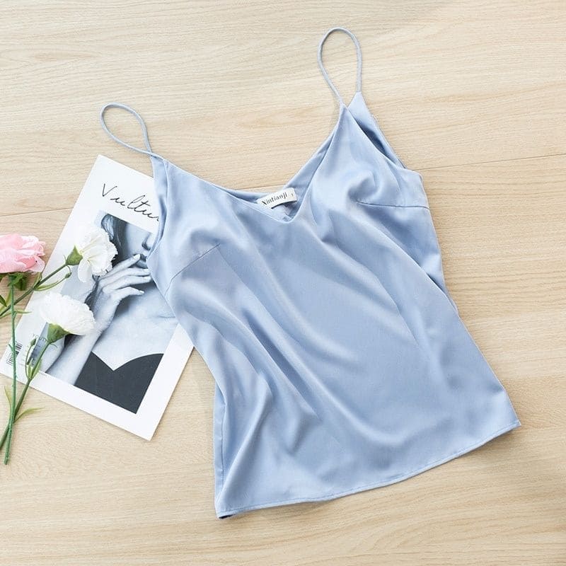 Light Blue Satin Tank Top
