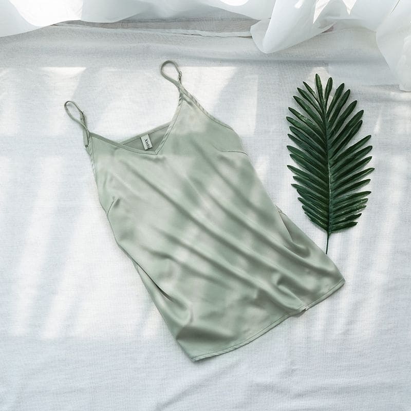Light Green Satin Tank Tops