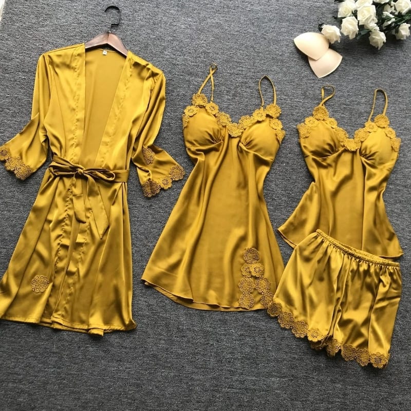 Light Yellow Satin Pajamas Set