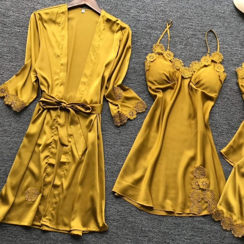 Light Yellow Satin Pajamas Set