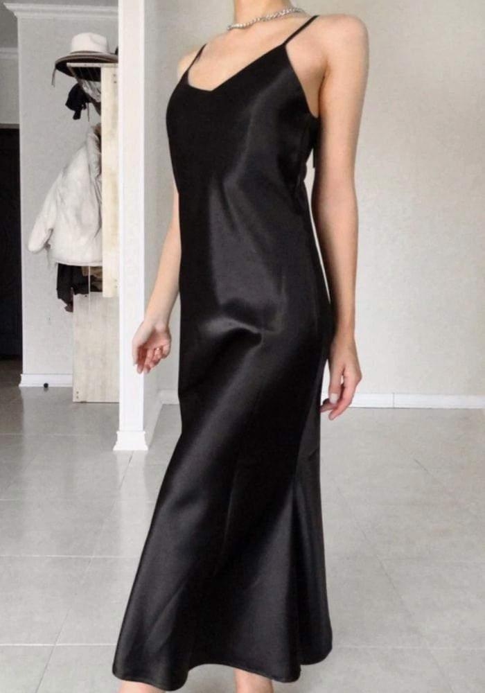 Long Black Satin Dress