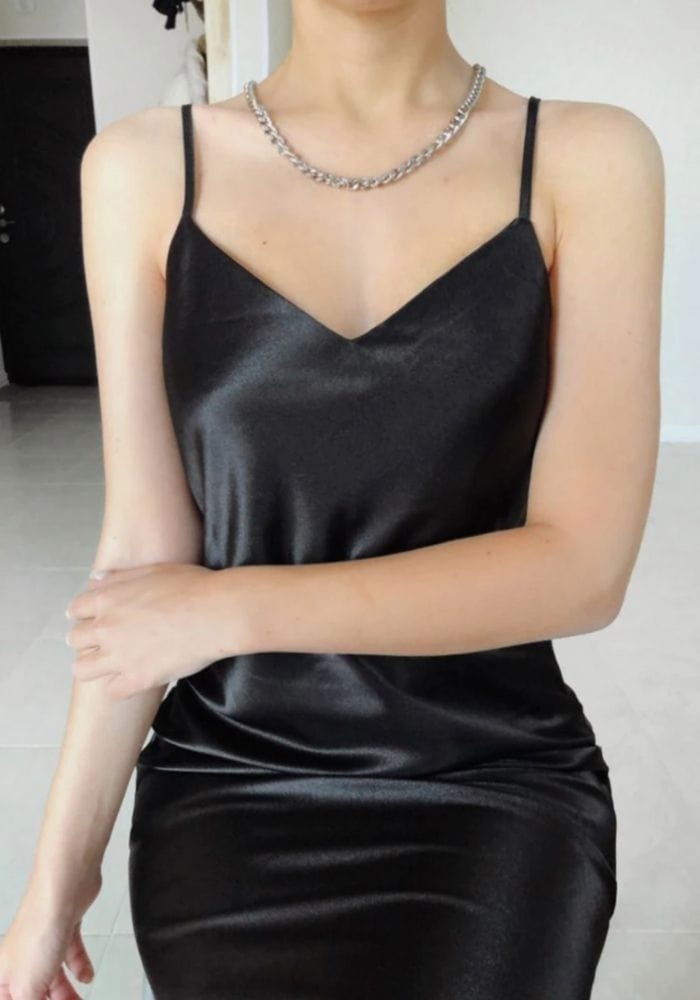 Long Black Satin Dress