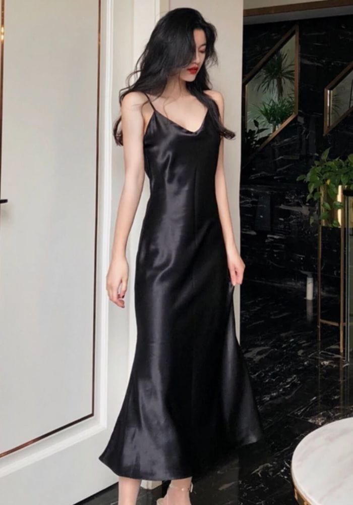 Long Black Satin Dress