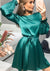 Long Sleeve Green Satin Dress