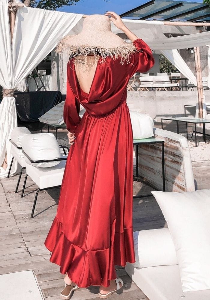 Long Sleeve Satin Maxi Dress