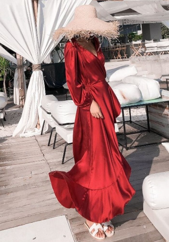 Long Sleeve Satin Maxi Dress