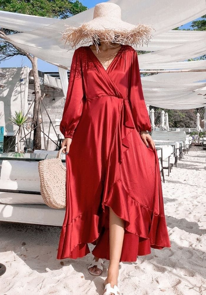 Long Sleeve Satin Maxi Dress
