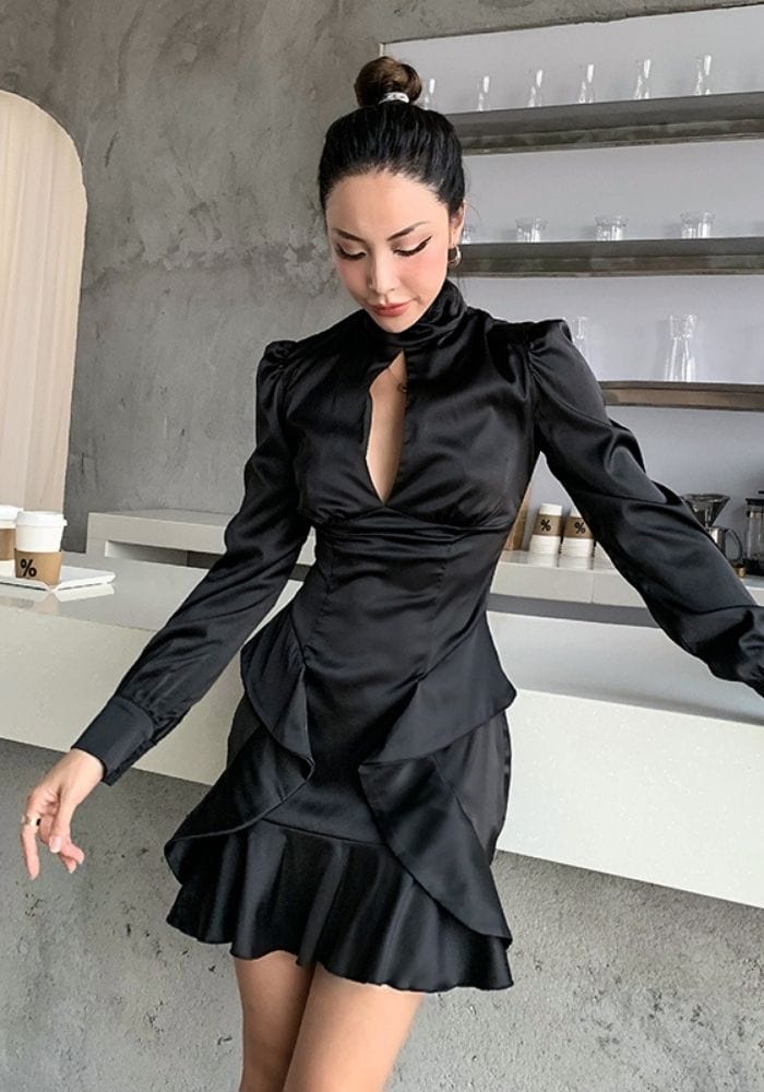 Long Sleeve Satin Mini Dress