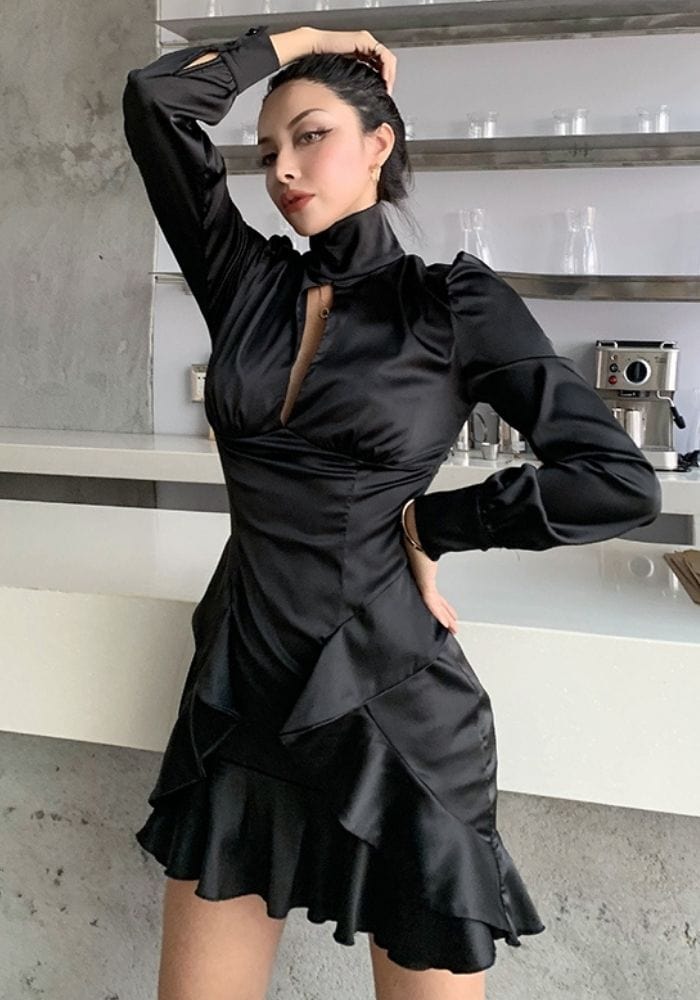 Long Sleeve Satin Mini Dress