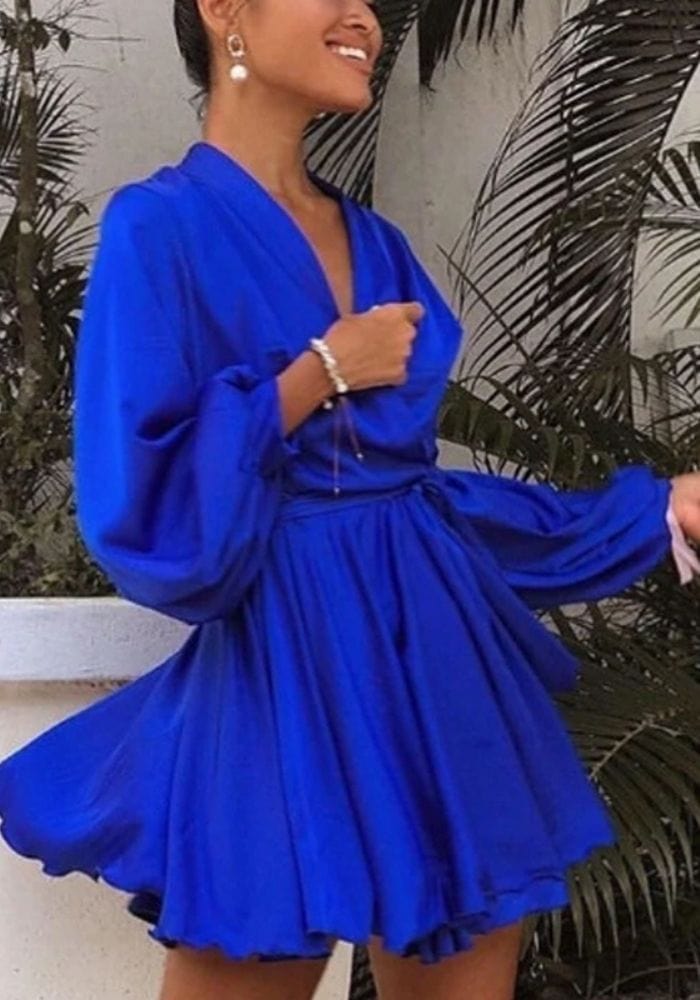 Long Sleeve Satin Wrap Dress