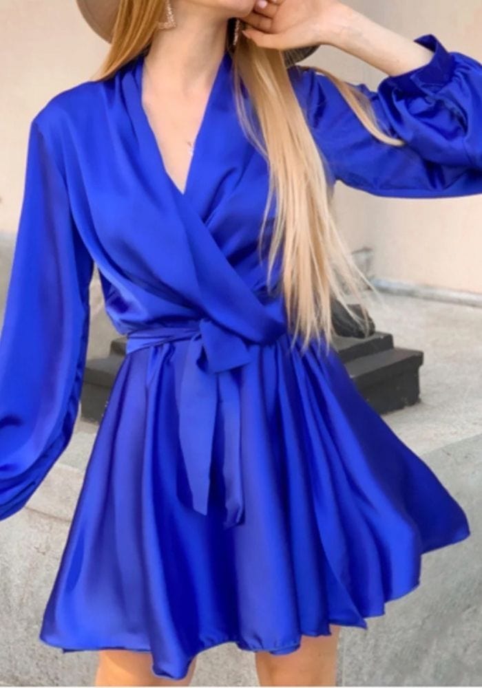 Long Sleeve Satin Wrap Dress