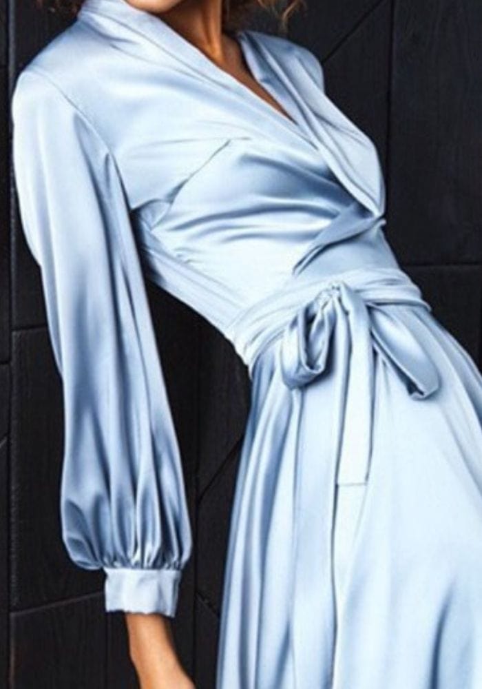 Long Sleeve Satin Wrap Dress