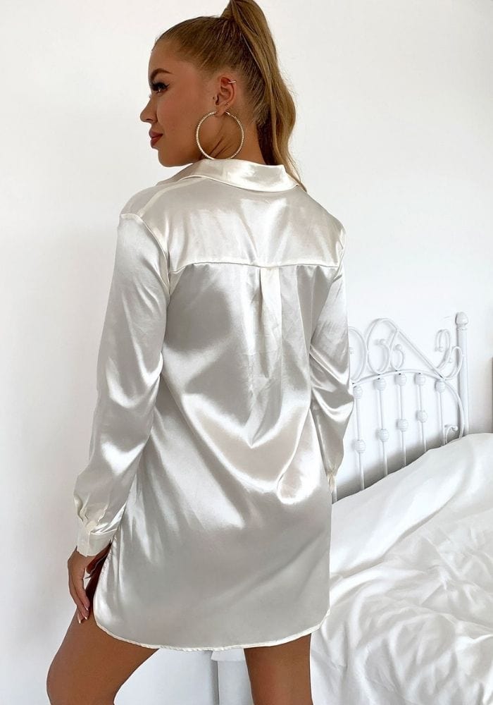 Long Sleeve White Satin Dress