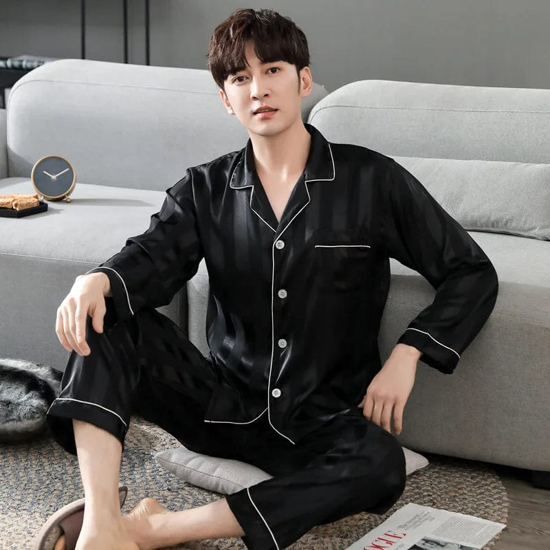 Mens Black Satin Pajamas
