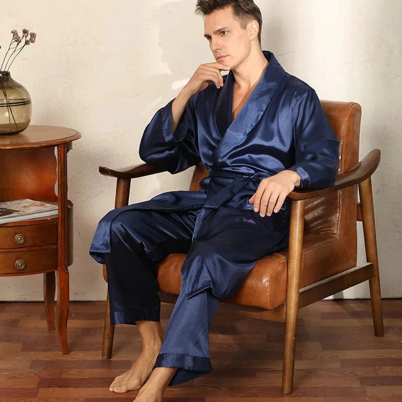 Mens Blue Satin Pajamas
